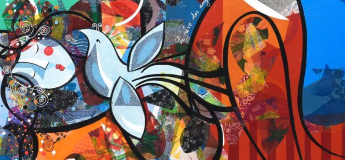 Le rêve des anges - Original Acrylic Painting on Canvas - 19.7 x 23.6 in